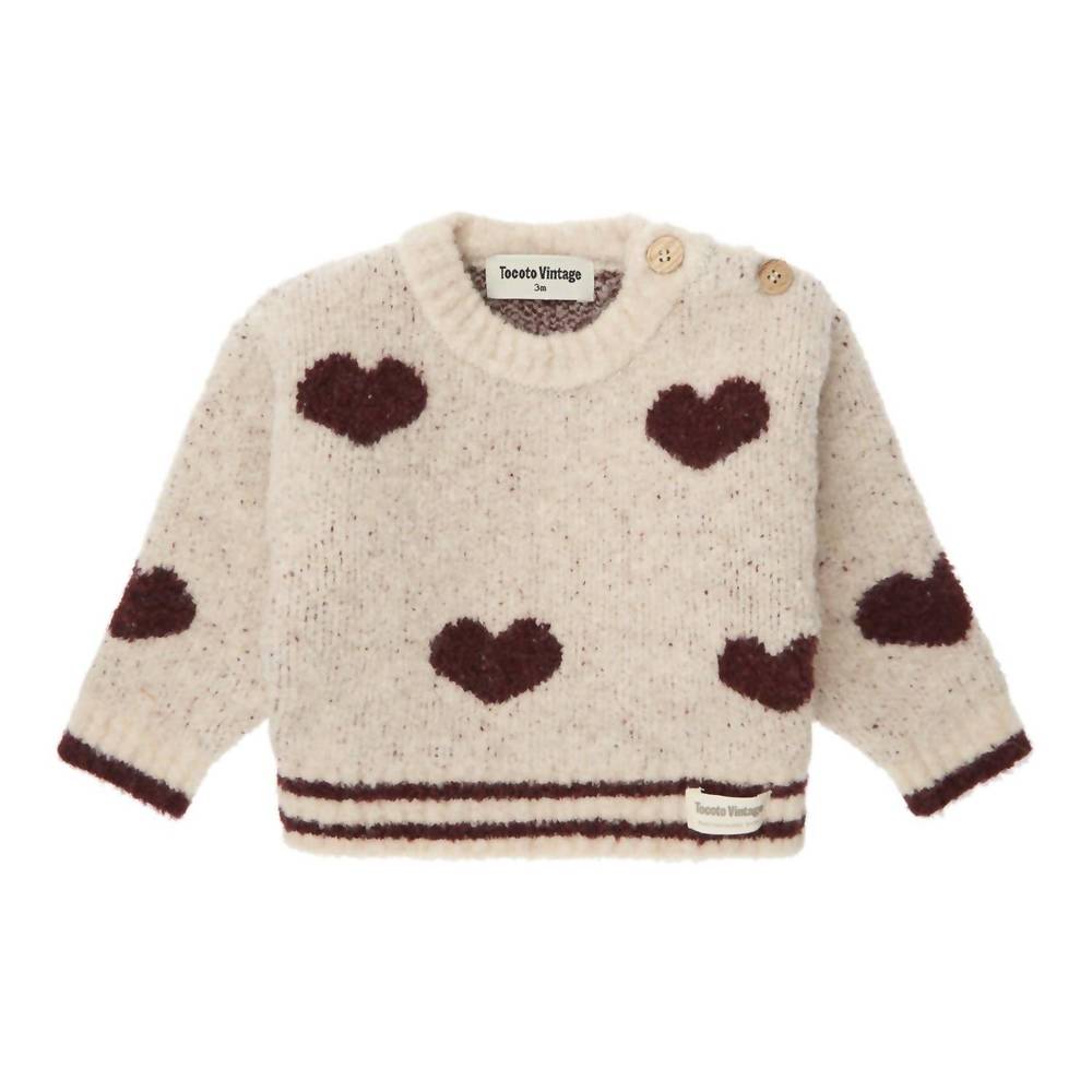NEW TOCOTO VINTAGE kid's heart sweater in ecru